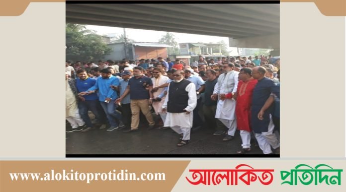 কালিয়াকৈরে মন্ত্রীর নেতৃত্বে মিছিল 