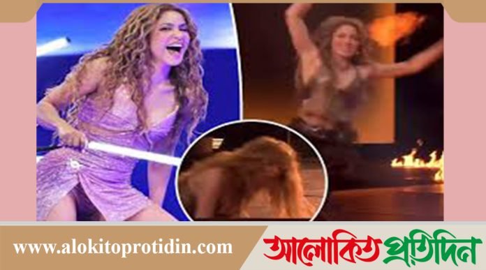 নাচে মাতোয়ারা শাকিরা মঞ্চে পড়ে গেলেন